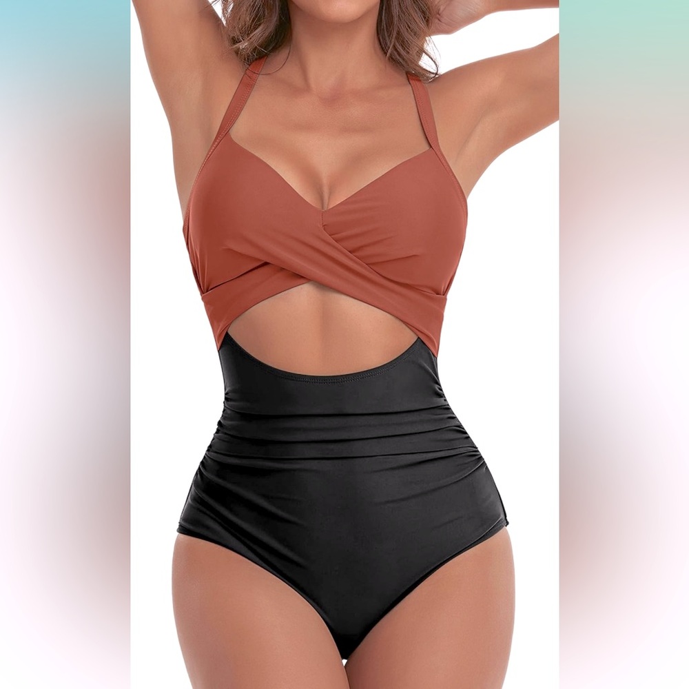 NWT Eomenie One Piece Swimsuit Tummy Control Cutout Wrap Tie Back, Size XL